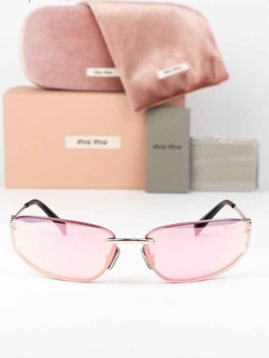 Miu Miu Women Sunglasses Silver Pink Wraparound MUA50S 1BC70J NEW AUTHENTIC main image 9